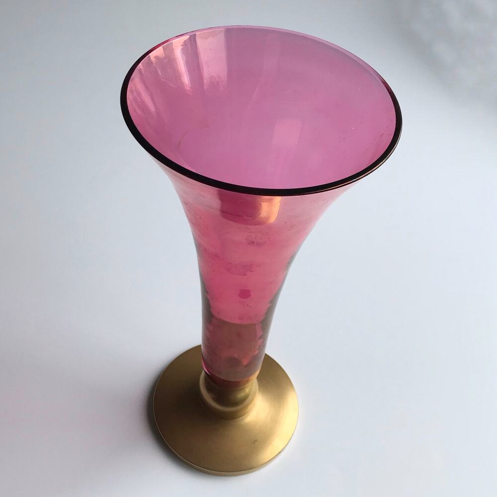 Vintage Gold Red Fluted Glass Vase MCM Home Decor Dark Romantic - Picture 6 of 7